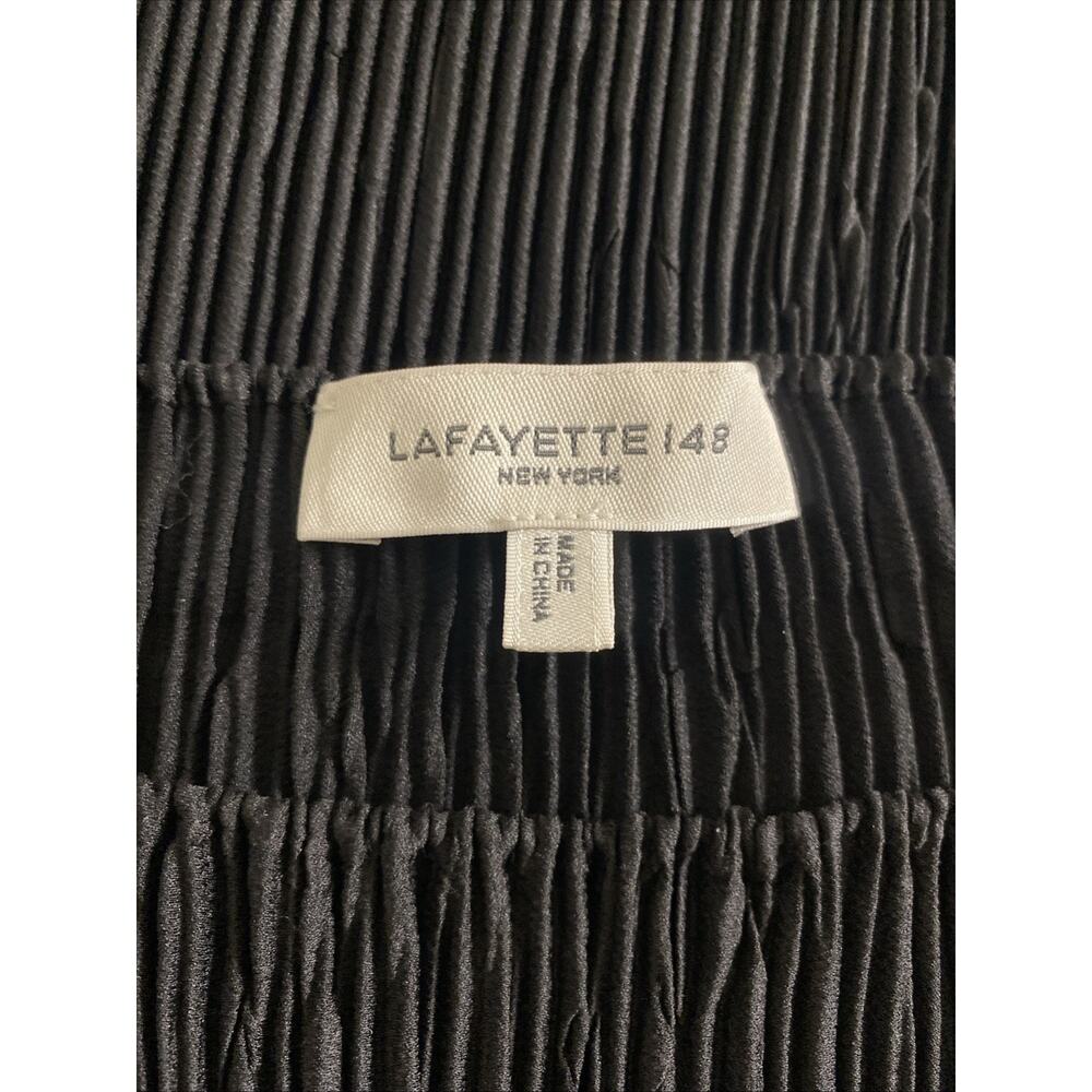 Lafayette 148 NY Dolman Blouse Top Shirt Black Pleated Cap Sleeve Plisse Boat M - Picture 8 of 10